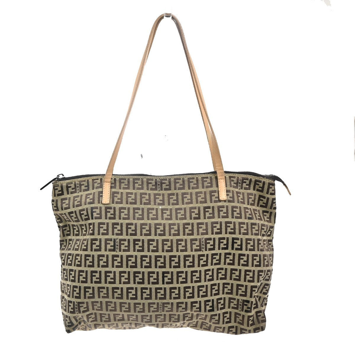 FENDI Logo Zucca Zucchino Pattern Hand Bag Canvas Leather Black Italy 65CA601