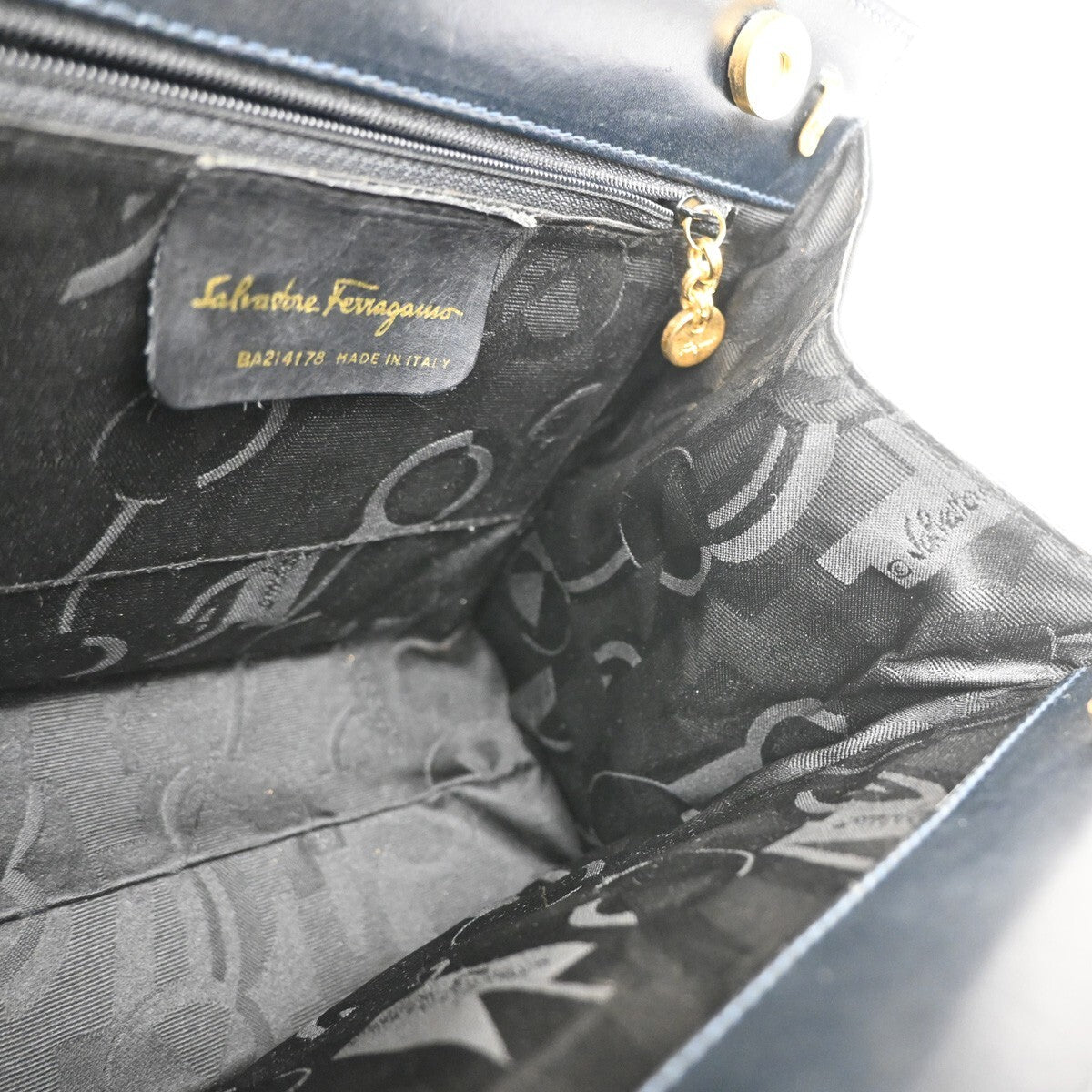 SALVATORE FERRAGAMO Logo Vara 2Way Shoulder Hand Bag Canvas Leather Blue 36FB807