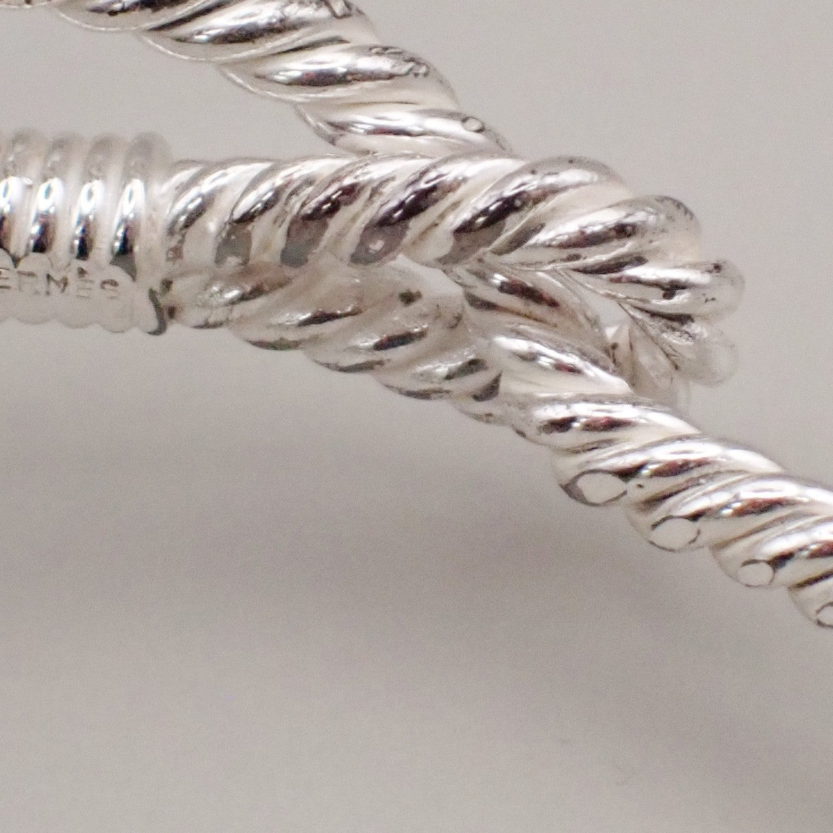 HERMES Logo Twisted Rope Knot Bracelet Bangle Silver 680LC634