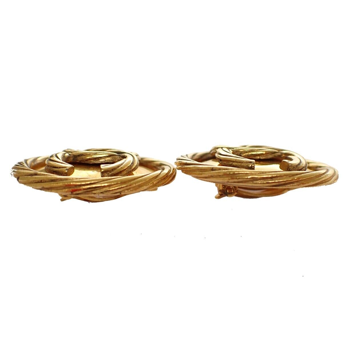 CHANEL CC Logo Round Button Earrings Clip-On 93P GHW Vintage Accessory 86EA349