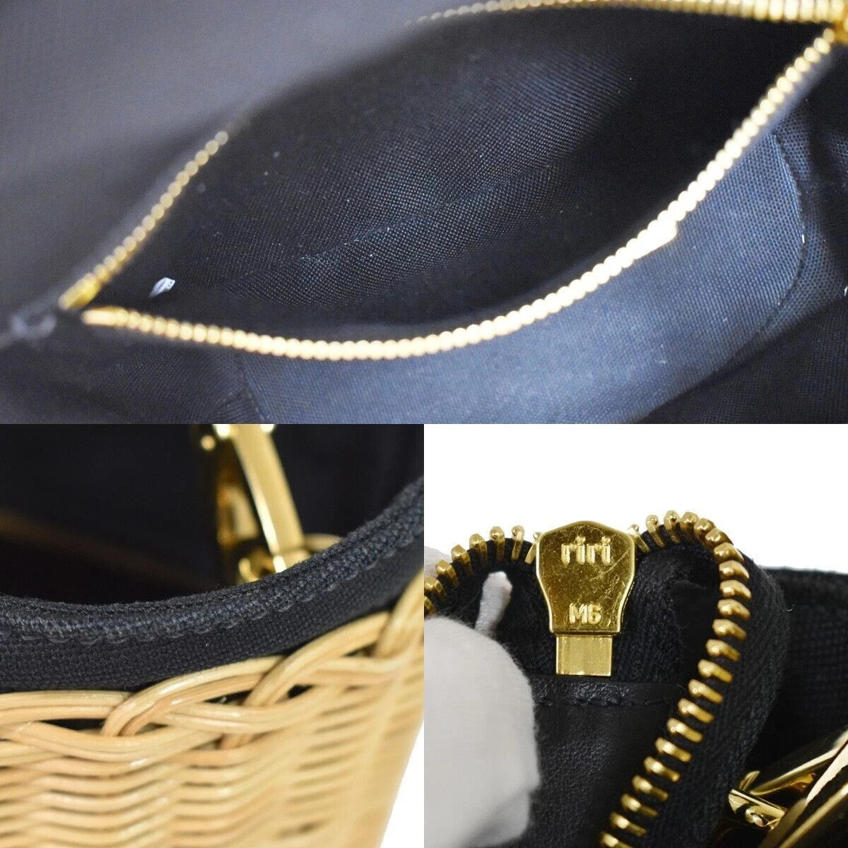 53.Live PRADA Midollino Wicker 2Way Shoulder Hand Bag Canvas Leather BK 631RH131