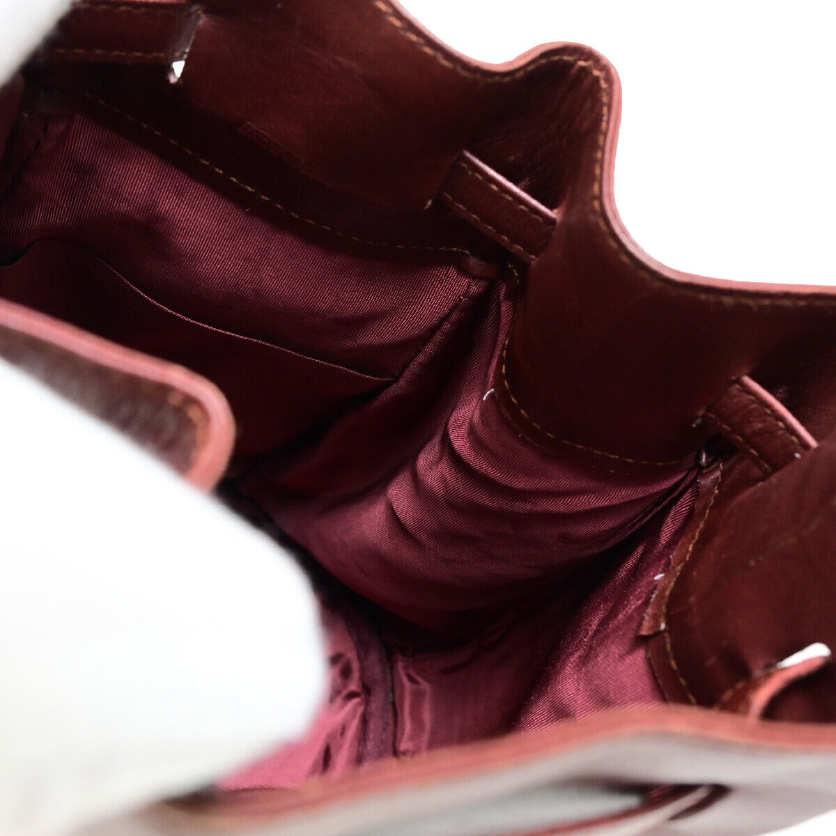 MUST DE CARTIER 2C Logo Drawstring Shoulder Bag Leather Bordeaux GHW 64YE754