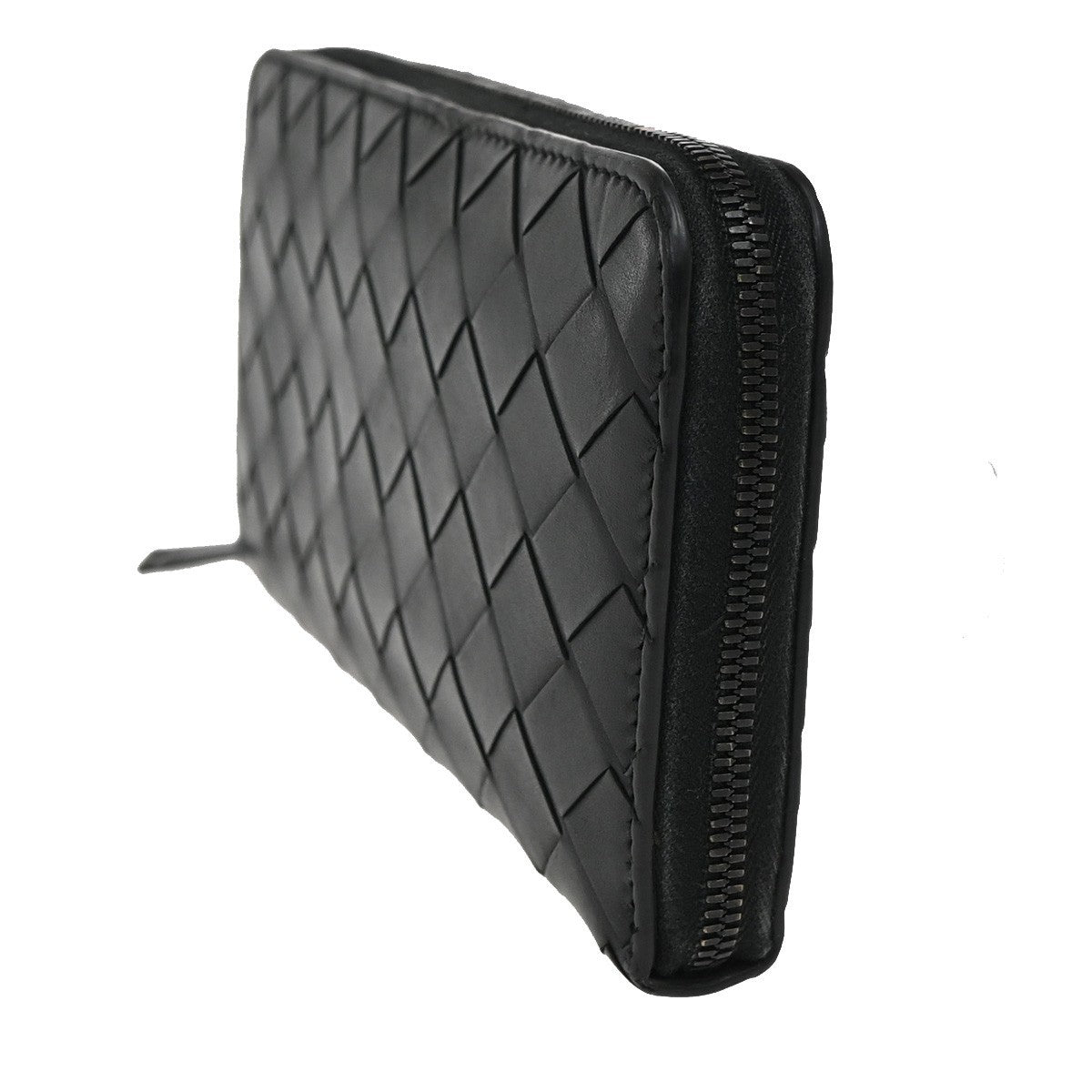 BOTTEGA VENETA Intrecciato Long Zipper Around Wallet Leather Black 65FC117