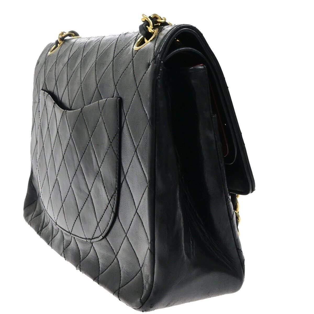CHANEL CC Matelasse 25 Double Flap Chain Shoulder Bag Leather Black VTG 654RF208