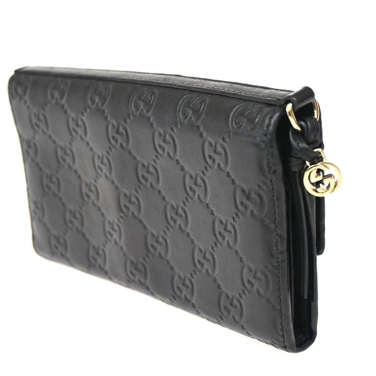 GUCCI Logo Micro Guccissima GG Pattern Long Wallet Leather Black GHW 32KC169