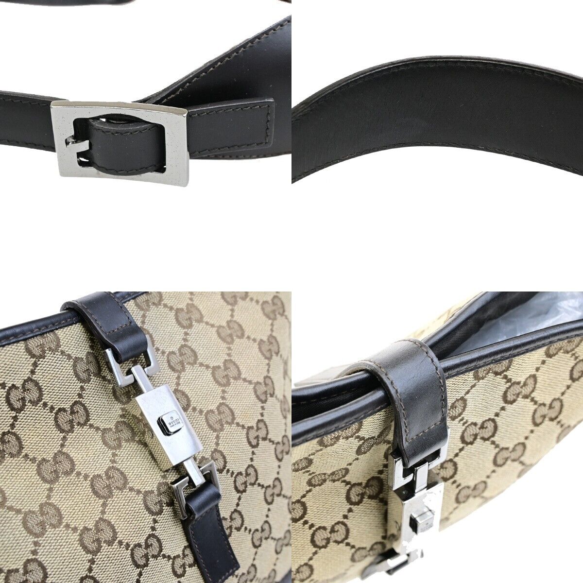 GUCCI GG Pattern Jackie Shoulder Bag Canvas Leather Brown Silver Italy 87FB348