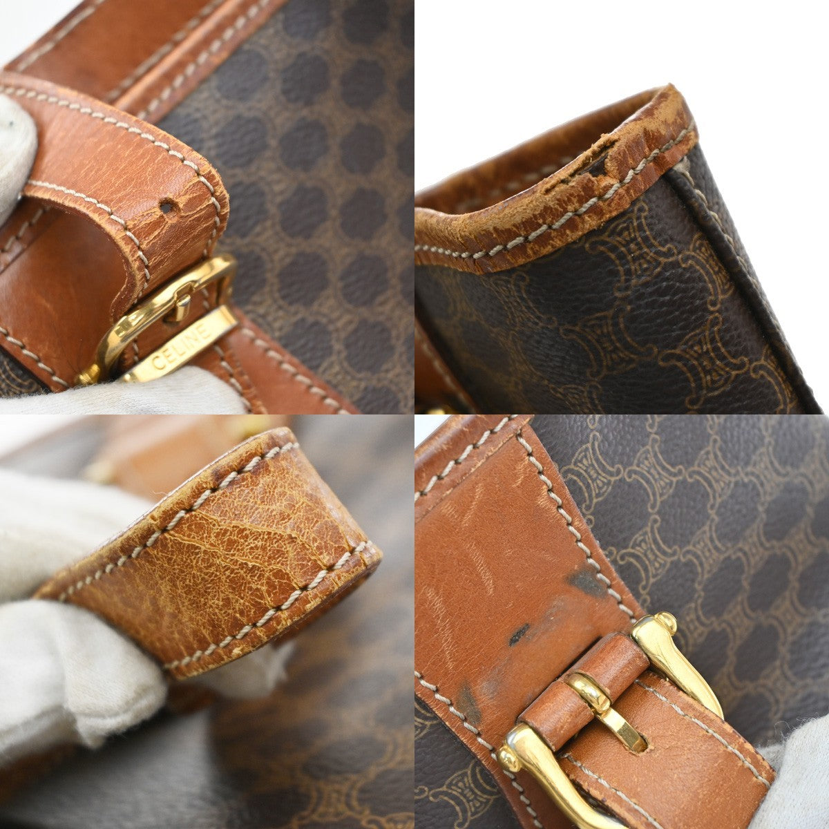 CELINE Logo Macadam Pattern Shoulder Tote Bag PVC Leather Brown GHW 07EG396