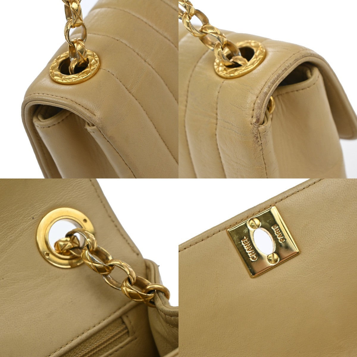 CHANEL CC Mademoisell Chain Mini Shoulder Bag Leather Beige GHW Vintage 330RF670