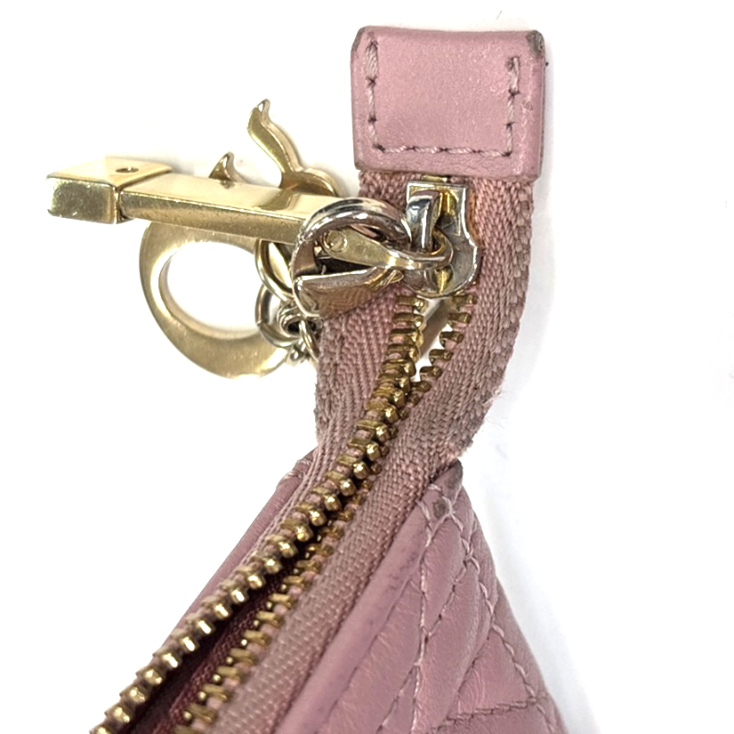 CHRISTIAN DIOR Logo Lady Cannage Coin Case Wallet Leather Pink GHW Italy 68MA622
