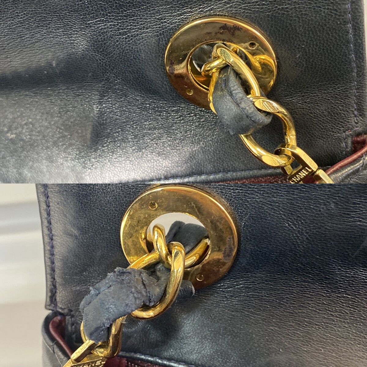 CHANEL CC Logo Matelasse 25 Chain Shoulder Bag Leather Blue GHW Vintage 850RJ158