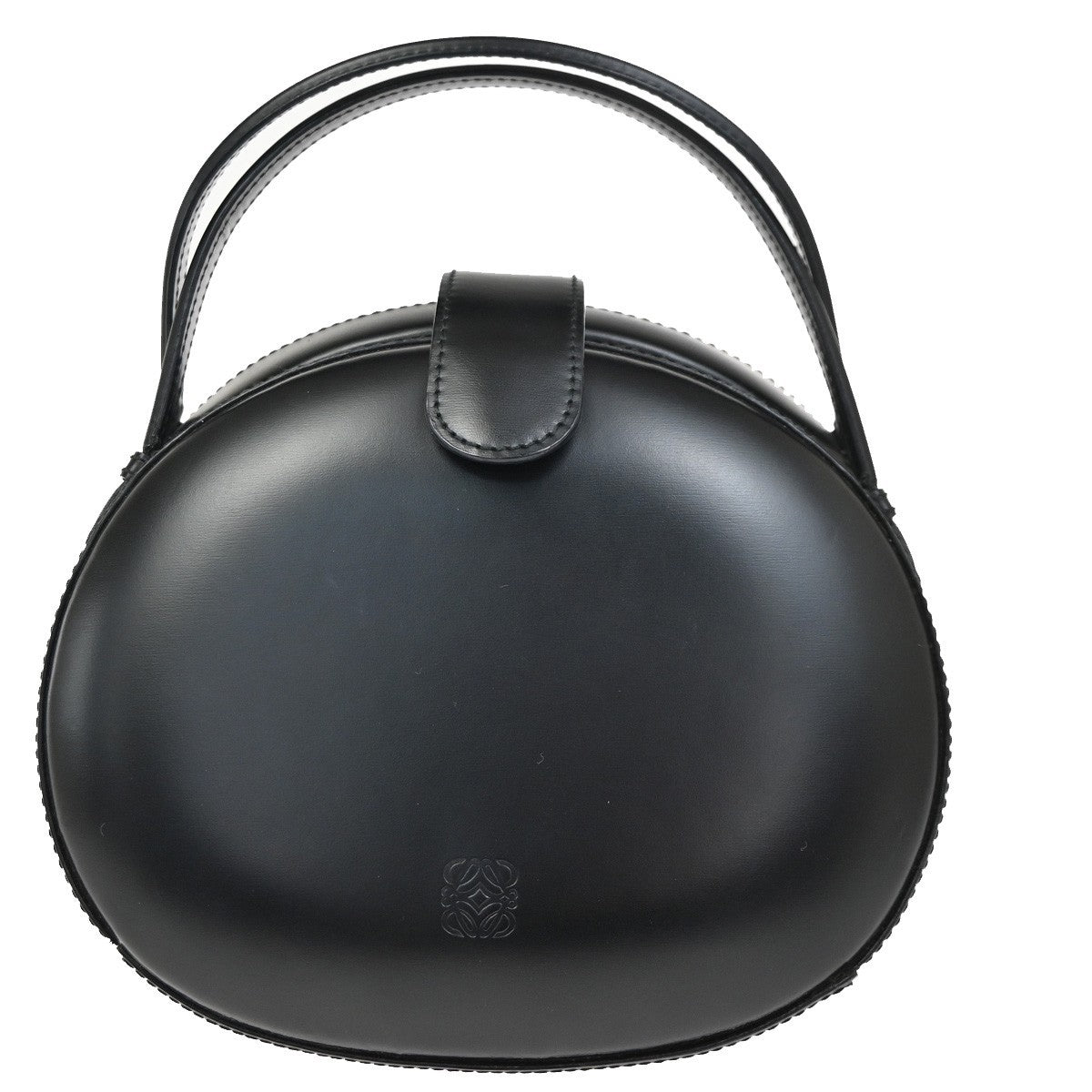 LOEWE Logo Anagram Round Hand Bag Leather Black Spain GHW 25RL940