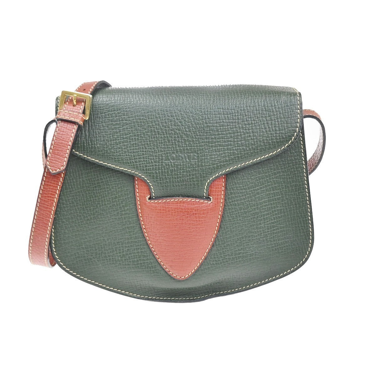 LOEWE Logo Barcelona Bicolor Shoulder Bag Leather Green Brown Italy 87KC777
