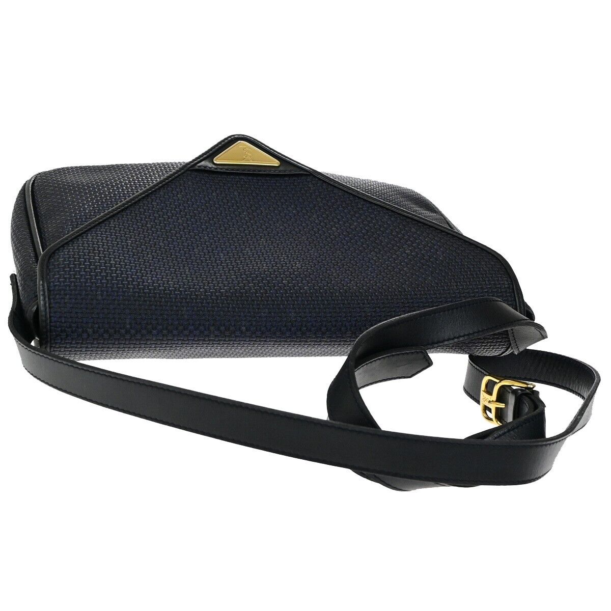 YVES SAINT LAURENT YSL Shoulder Bag Leather PVC Black Navy Blue Gold 66ED547