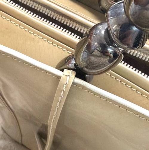 CHRISTIAN DIOR Maris Pearl Hand Bag  Hand Bag Patent Leather Beige SHW 30YH858