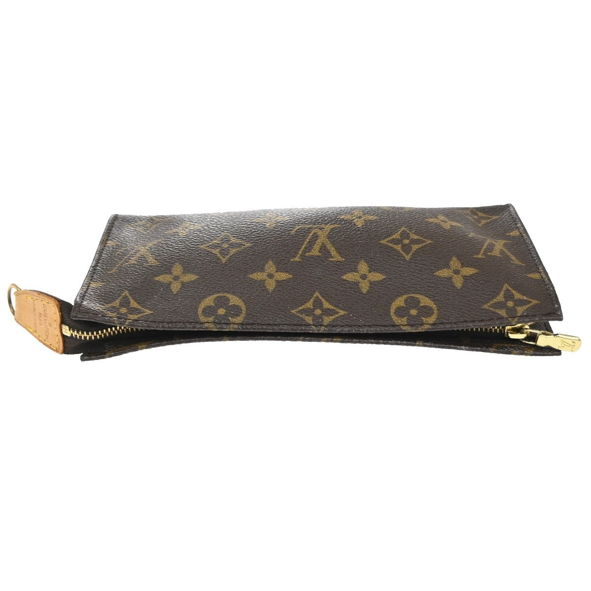 LOUIS VUITTON LV Logo Bucket GM Pouch Bag Monogram Leather Brown Gold 66KP601