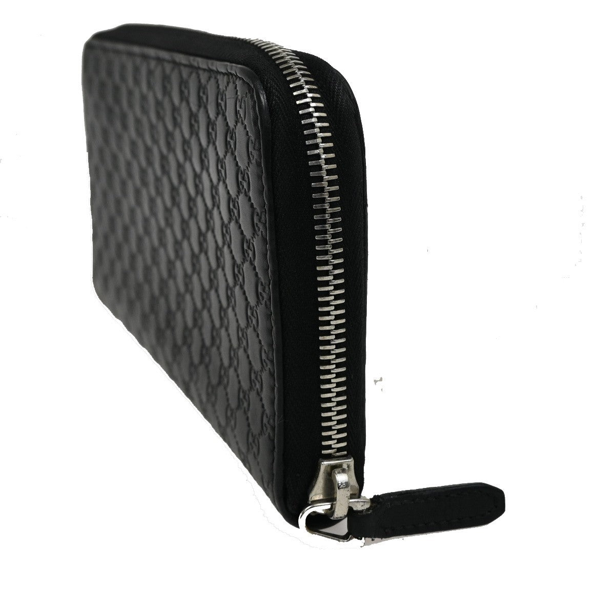 GUCCI Logo Guccissima GG Pattern Long Zipper Wallet Leather Black 60FC118