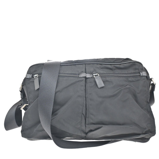 PRADA MILANO Tessuto Messenger Shoulder Bag Nylon Leather Black 64KC010