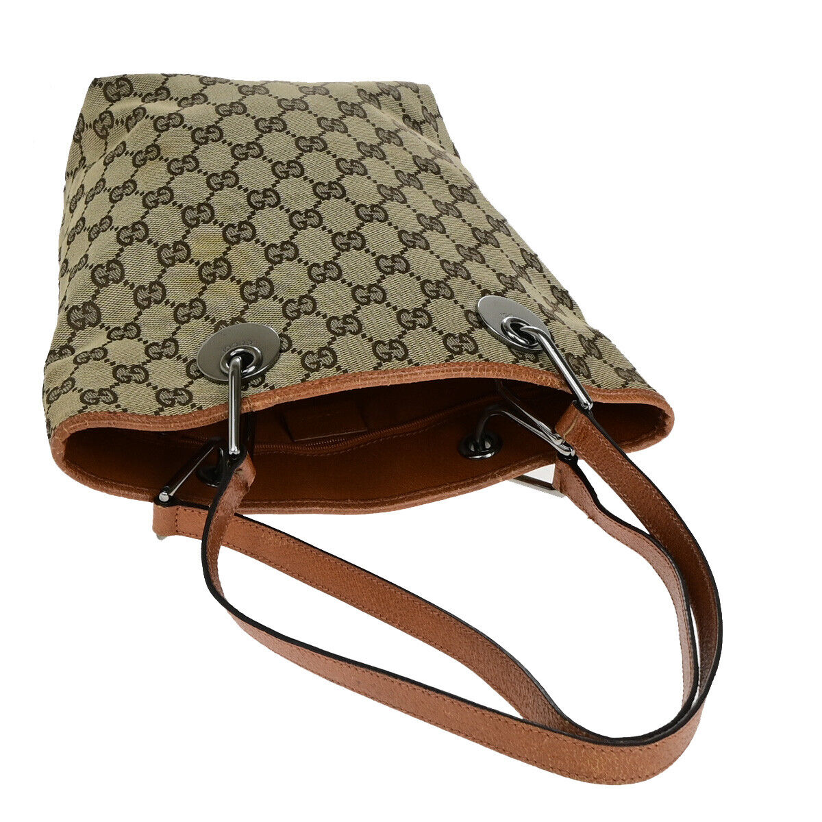 GUCCI Logo GG Pattern Shoulder Bag Canvas Leather Brown Orange SHW Italy 36YF524