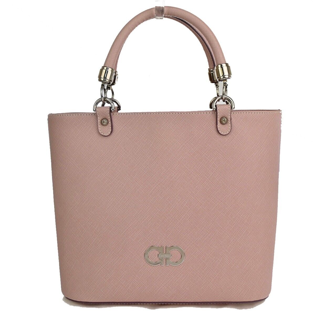 SALVATORE FERRAGAMO Gancini Hand Bag Leather Pink Silver Made in Italy 31EA709