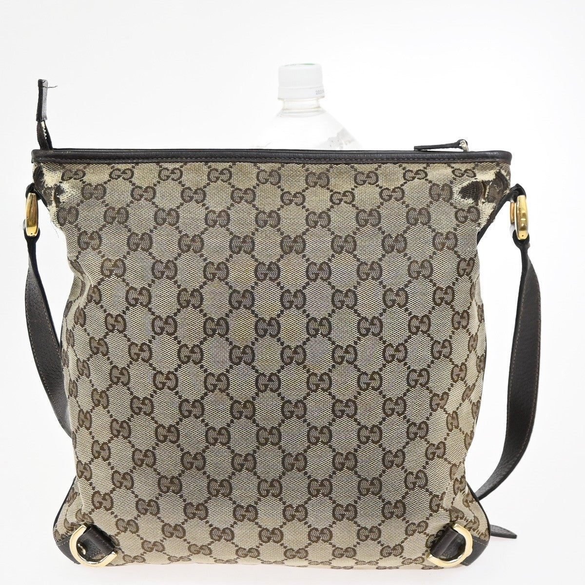 GUCCI Logo Abbey GG Pattern Shoulder Bag Canvas Leather Brown GHW Italy 05KC590