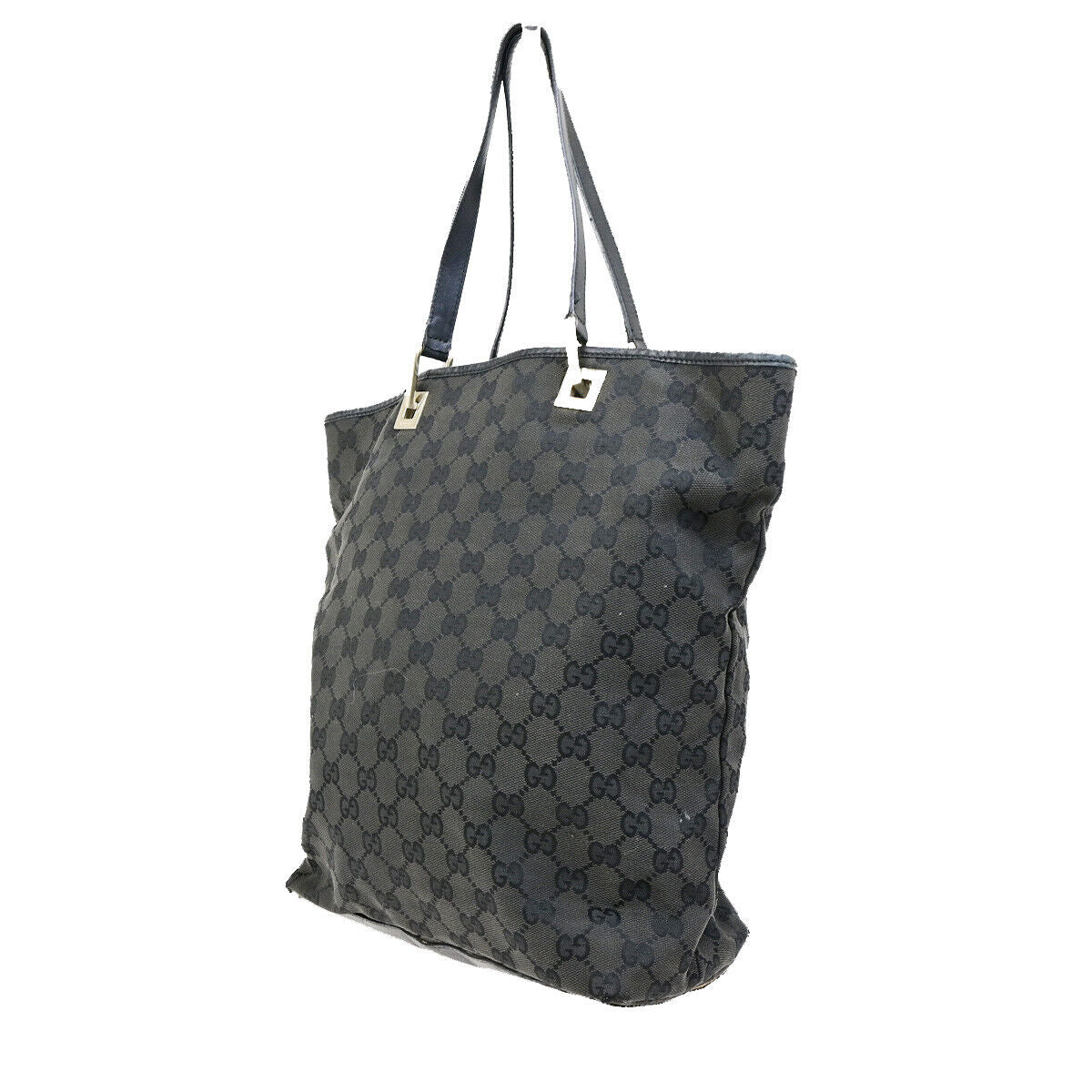 GUCCI Logo GG Pattern Shoulder Tote Bag Canvas Leather Black GHW Italy 09YG536