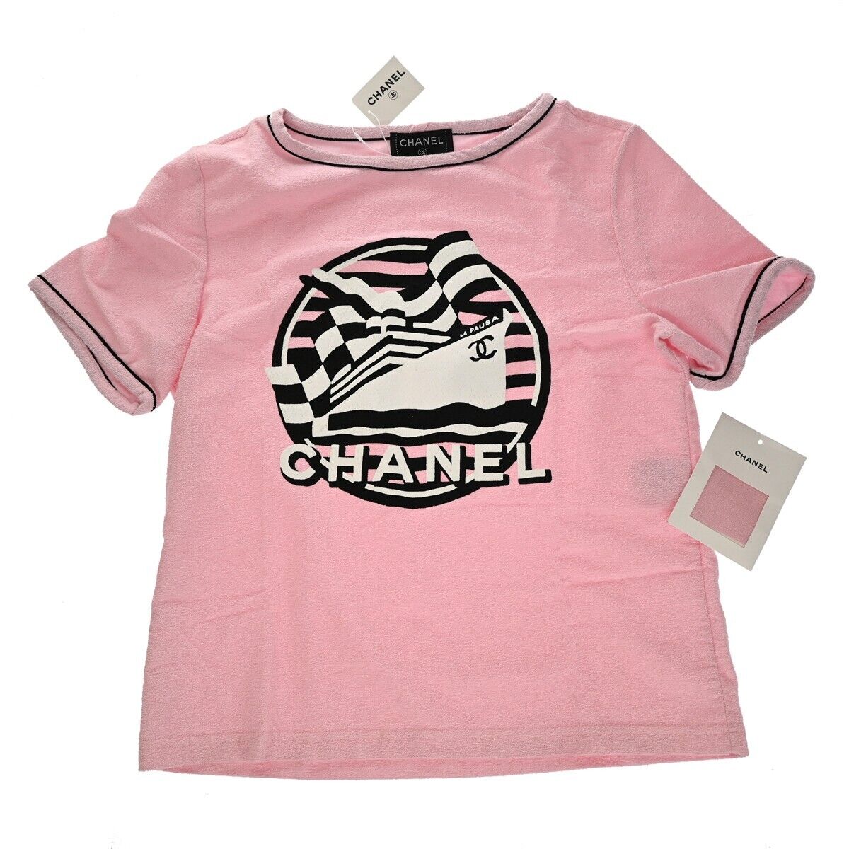 CHANEL CC Logo T-Shirt Tops #36 Cotton Blended Pink 19C Made In Italy 89RH348