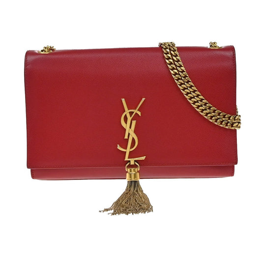 SAINT LAURENT YSL 2Way Chain Shoulder Clutch Bag Red GHW 25RF582