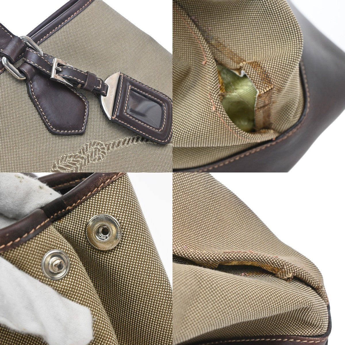 PRADA MILANO Logo Shoulder Bag Canvas Leather Brown Made in Italy 38KP156