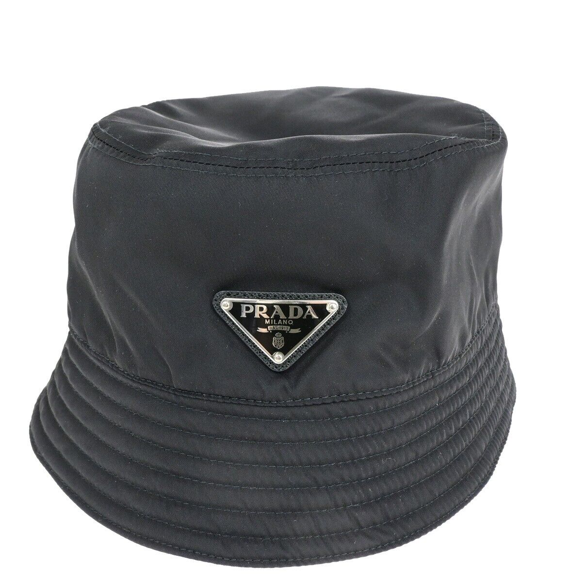 PRADA Logo Tessuto Bucket Hat Side M 100% Nylon Black Italy 80RK564