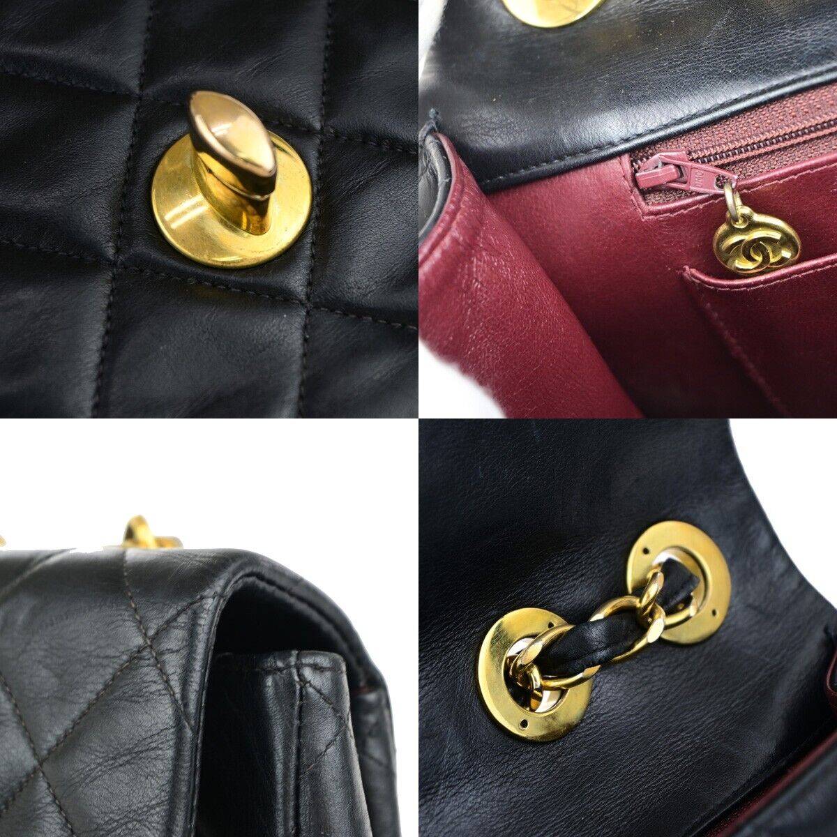 CHANEL CC Maxi Jumbo Matelasse 34 Chain Shoulder Bag Leather BK Vintage 393RK689
