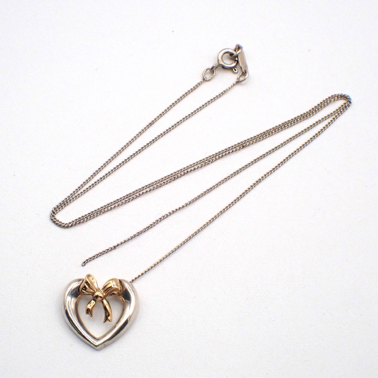 TIFFANY & CO. Logo Ribbon Heart 16mm Chain Necklace AG925 Gold 750 63KC886