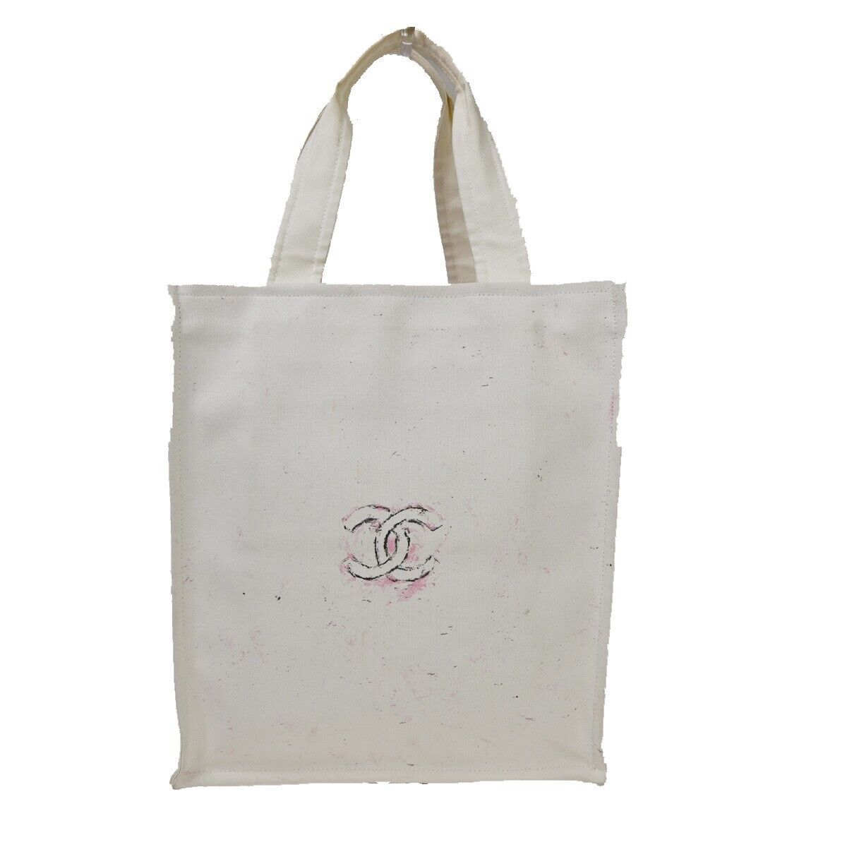 CHANEL CC Logo Shoulder Tote Bag Canvas Leather White Made In Italy 89SH051