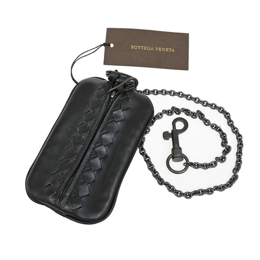 BOTTEGA VENETA Intrecciato Chain Coin Case Wallet Leather Black Italy 65EE897