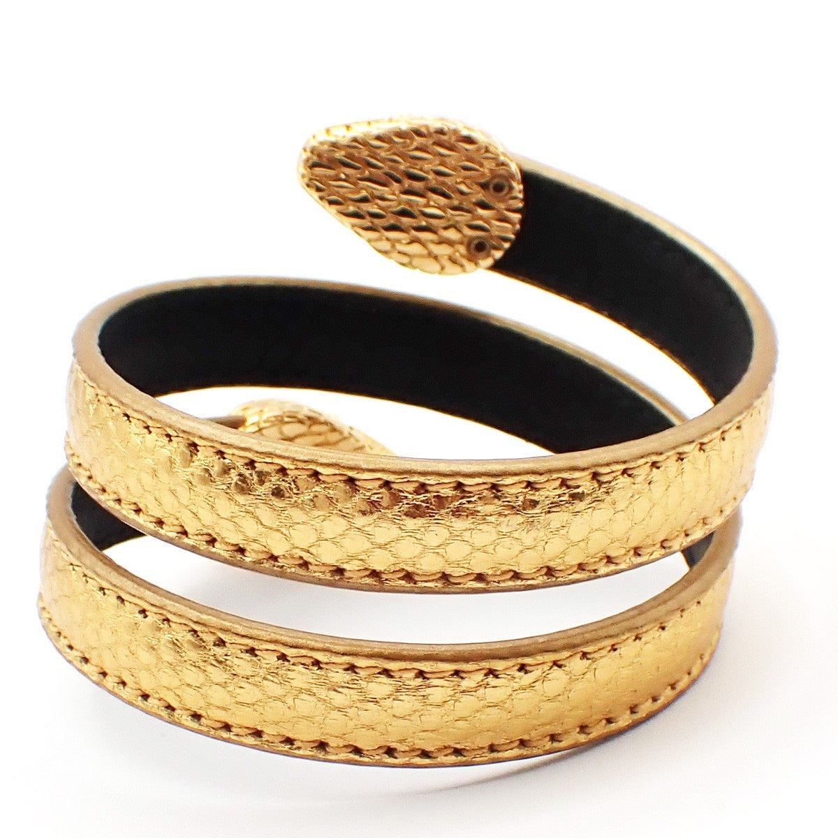 BVLGARI Serpenti Forever Bracelet Twin Head Snake Leather Gold 31RL245