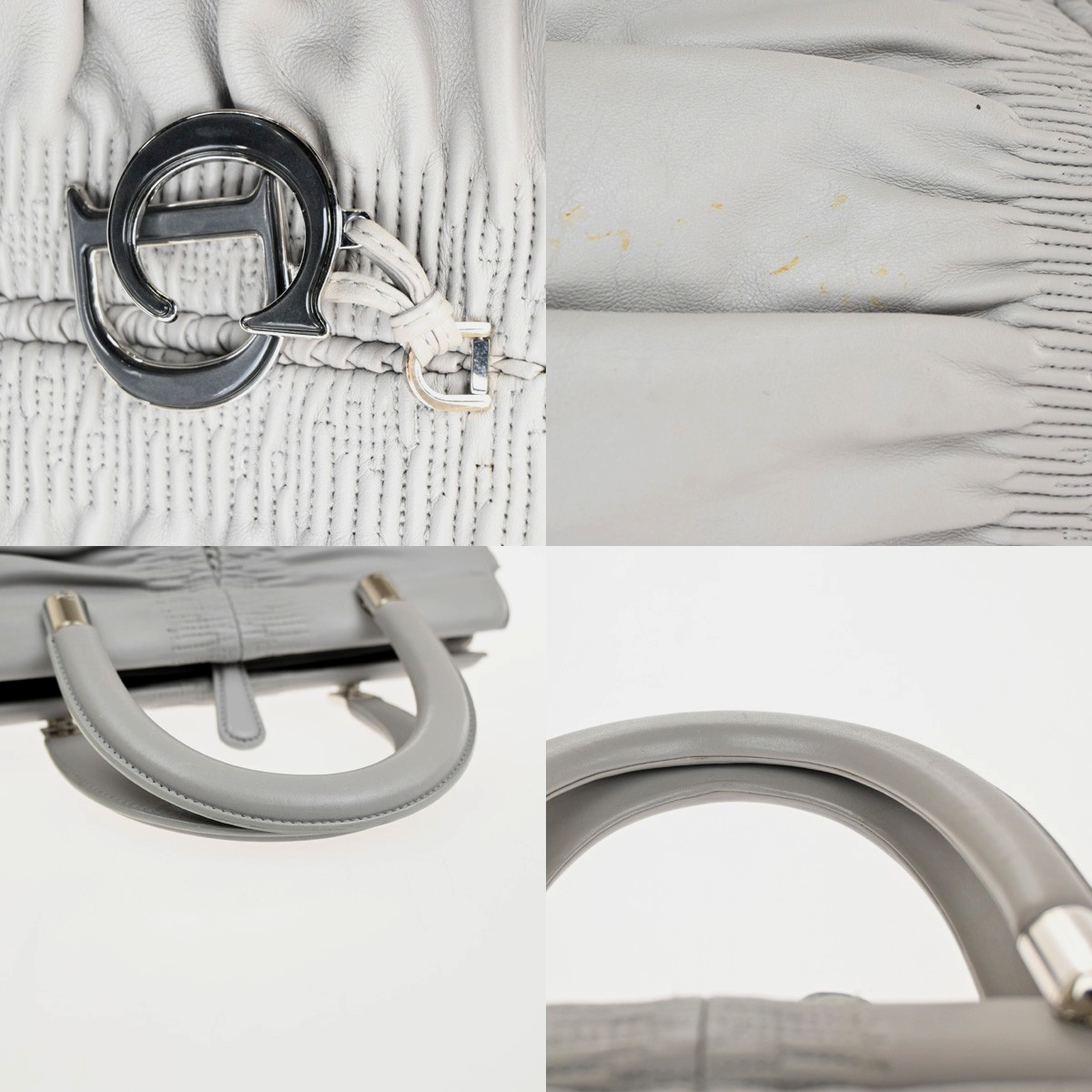 CHRISTIAN DIOR CD LOGO Karenina Hand Bag Leather Gray Italy 72KC914