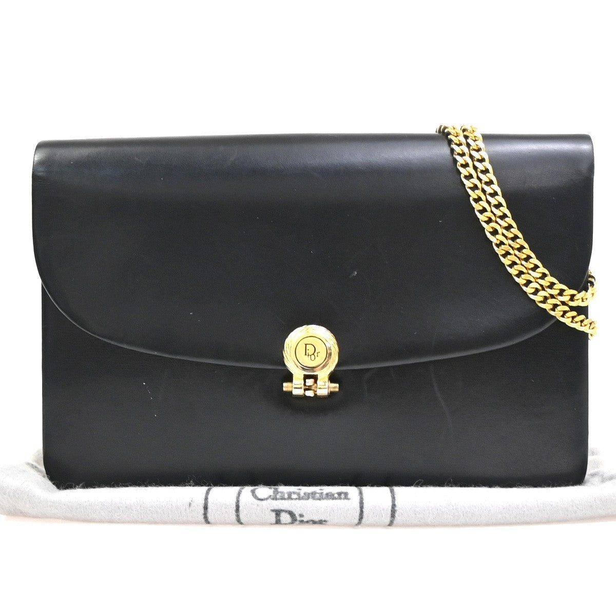 CHRISTIAN DIOR Logo Shoulder Bag Leather Black France GHW 31EG219