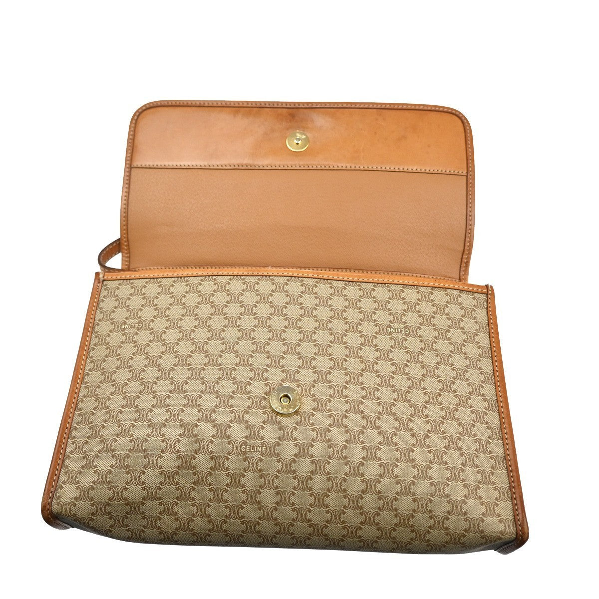 CELINE Macadam Pattern 2Way Shoulder Clutch Bag PVC Leather Beige Italy 69MA114