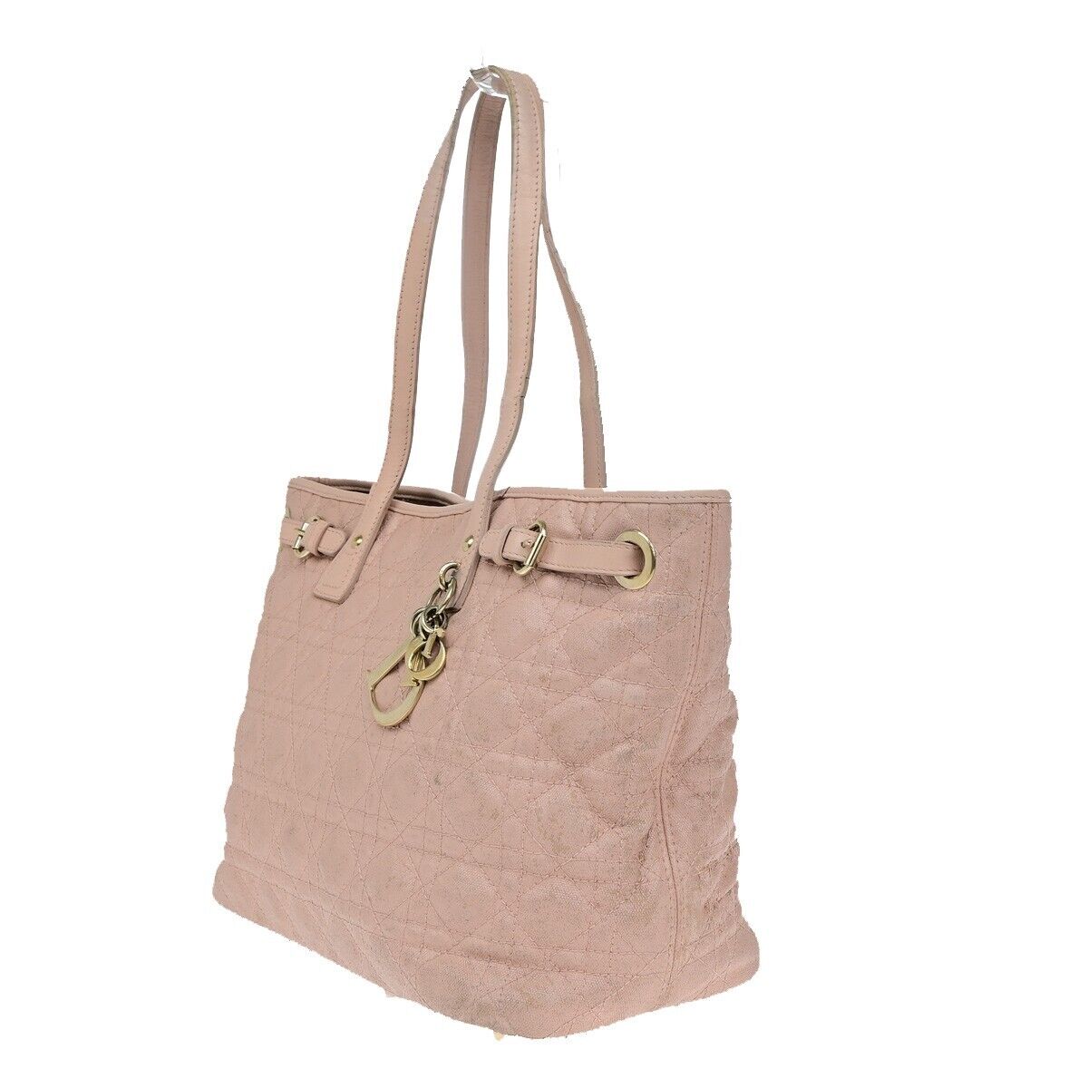 CHRISTIAN DIOR Panarea Cannage Shoulder Bag Coating Canvas Leather Pink 88YH016