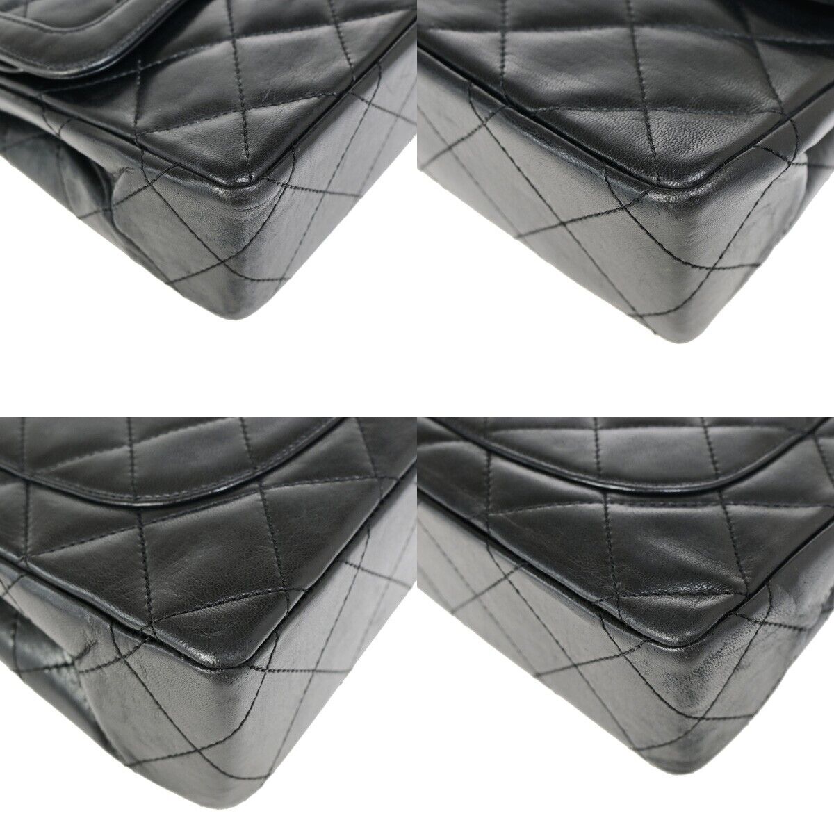 CHANEL CC Matelasse Paris Double Flap Chain Shoulder Bag Leather Black 644RF154