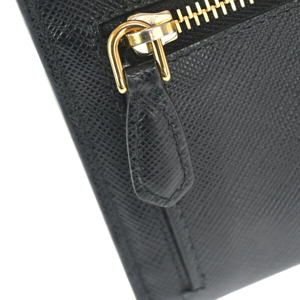 PRADA Logo Long Bifold Wallet Saffiano Leather Black Nero Gold Italy 70RH734