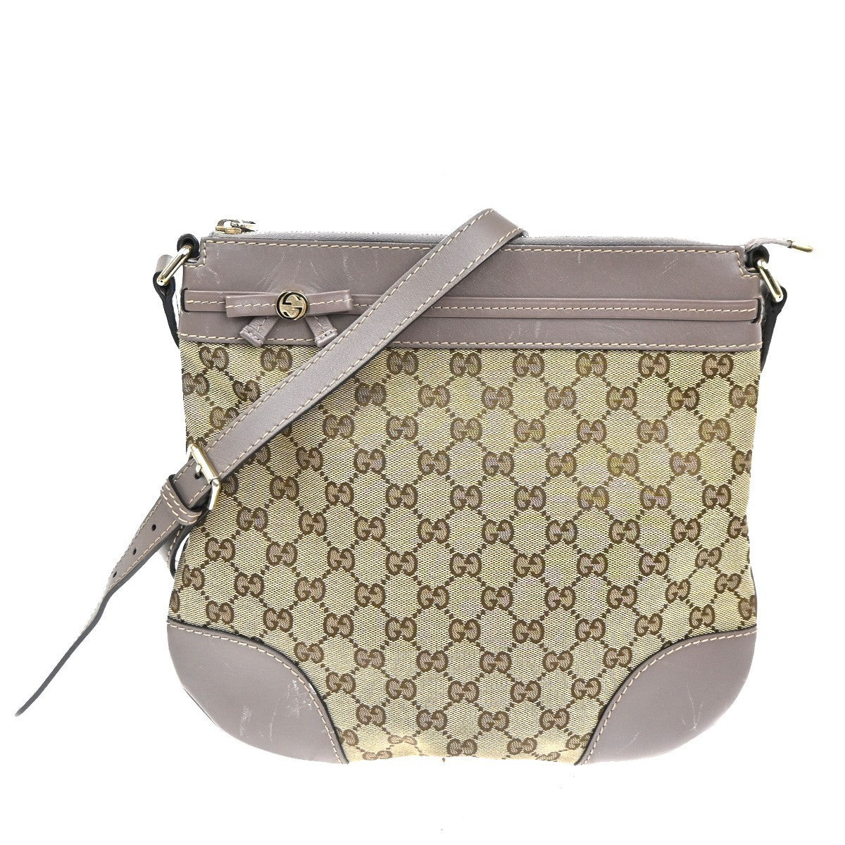 GUCCI Mayfair Shoulder Tote Bag GG Canvas Leather Beige Purple GHW Italy 31TA587