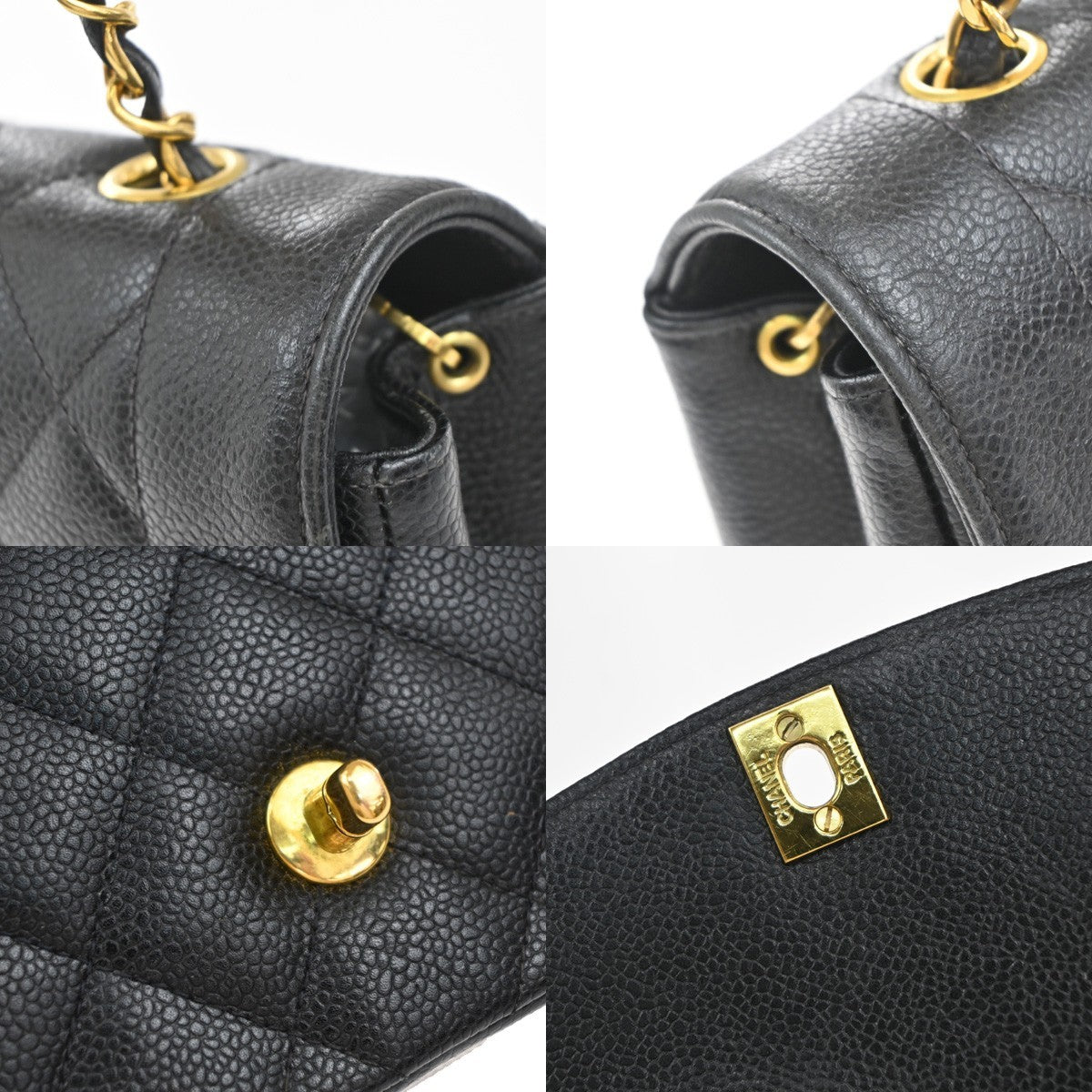 CHANEL CC Diana 25 Chain Shoulder Bag Calfskin Leather Black Vintage 282RF866