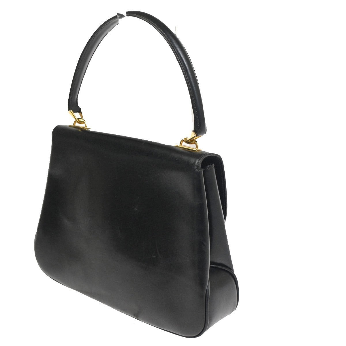 GUCCI Logo Interlocking GG Hand Bag Turn Lock Leather Black GHW Italy 67CA765