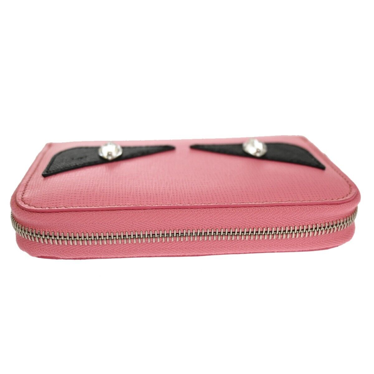 FENDI BAG BUGS Monster Zip Around Coin Wallet Leather Pink Silver Italy 64KA037