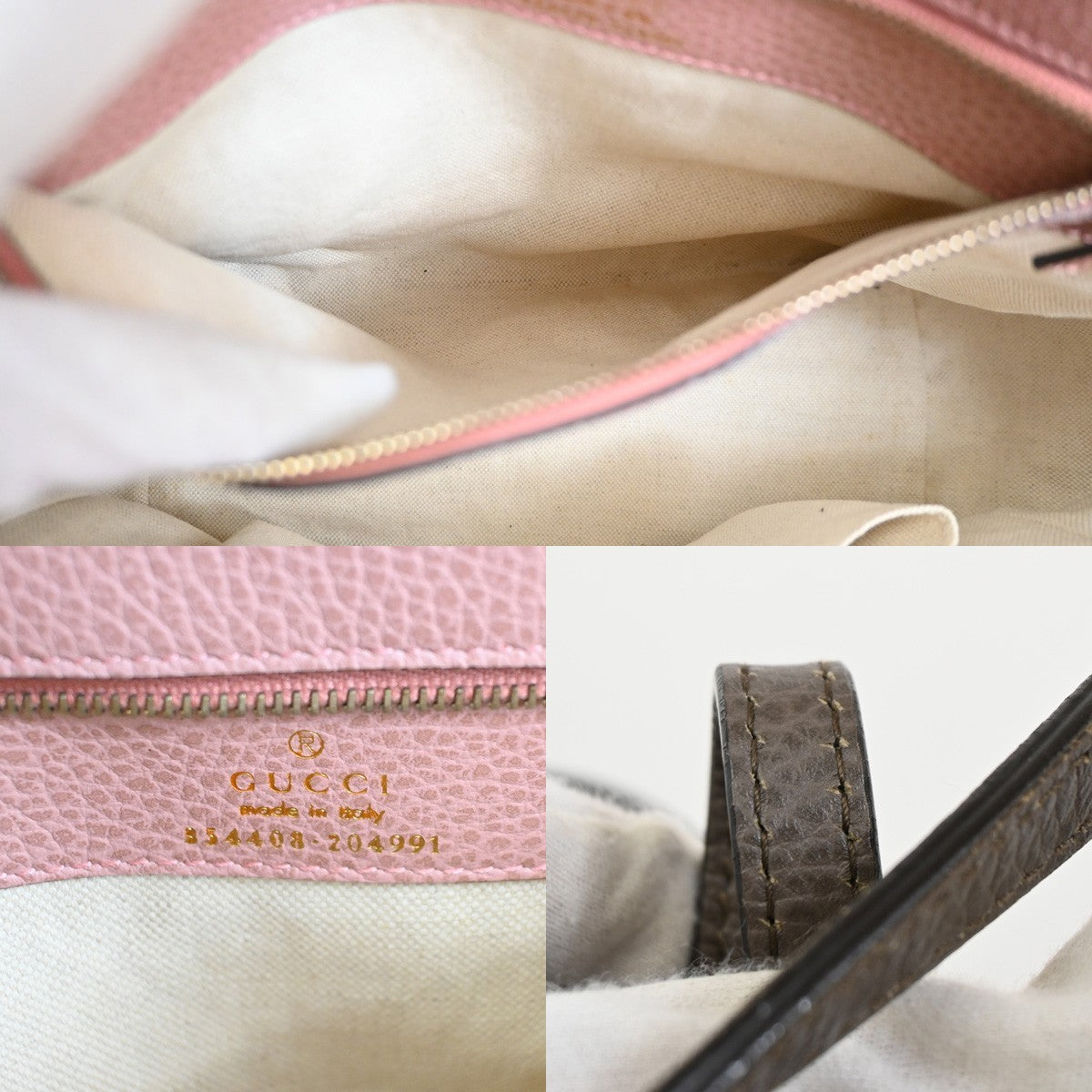 GUCCI Logo Swing Tote Bag Pebbled Calfskin Leather Brown Pink GHW Italy 70KC633