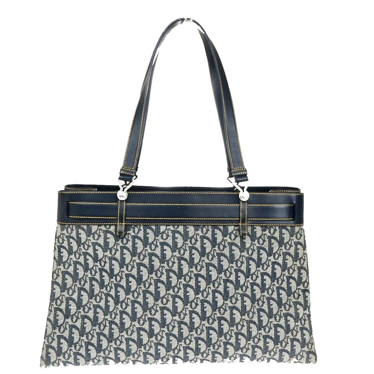 CHRISTIAN DIOR Trotter Pattern Shoulder Bag Canvas Leather Navy Blue 77ED282