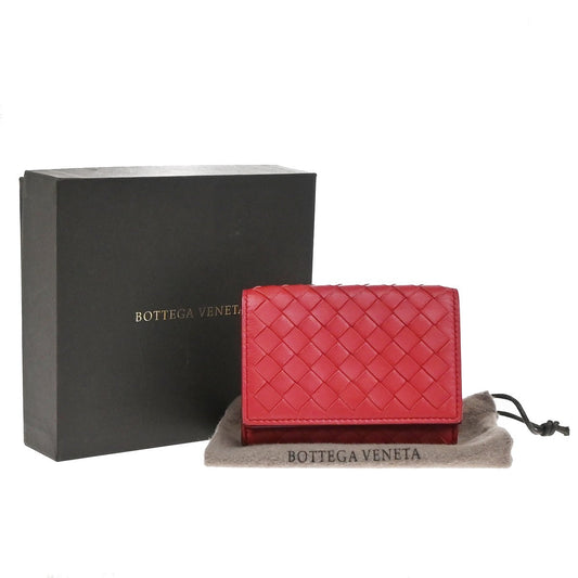 BOTTEGA VENETA INTRECCIATO Trifold Compact Wallet Leather Red Italy 30EF906