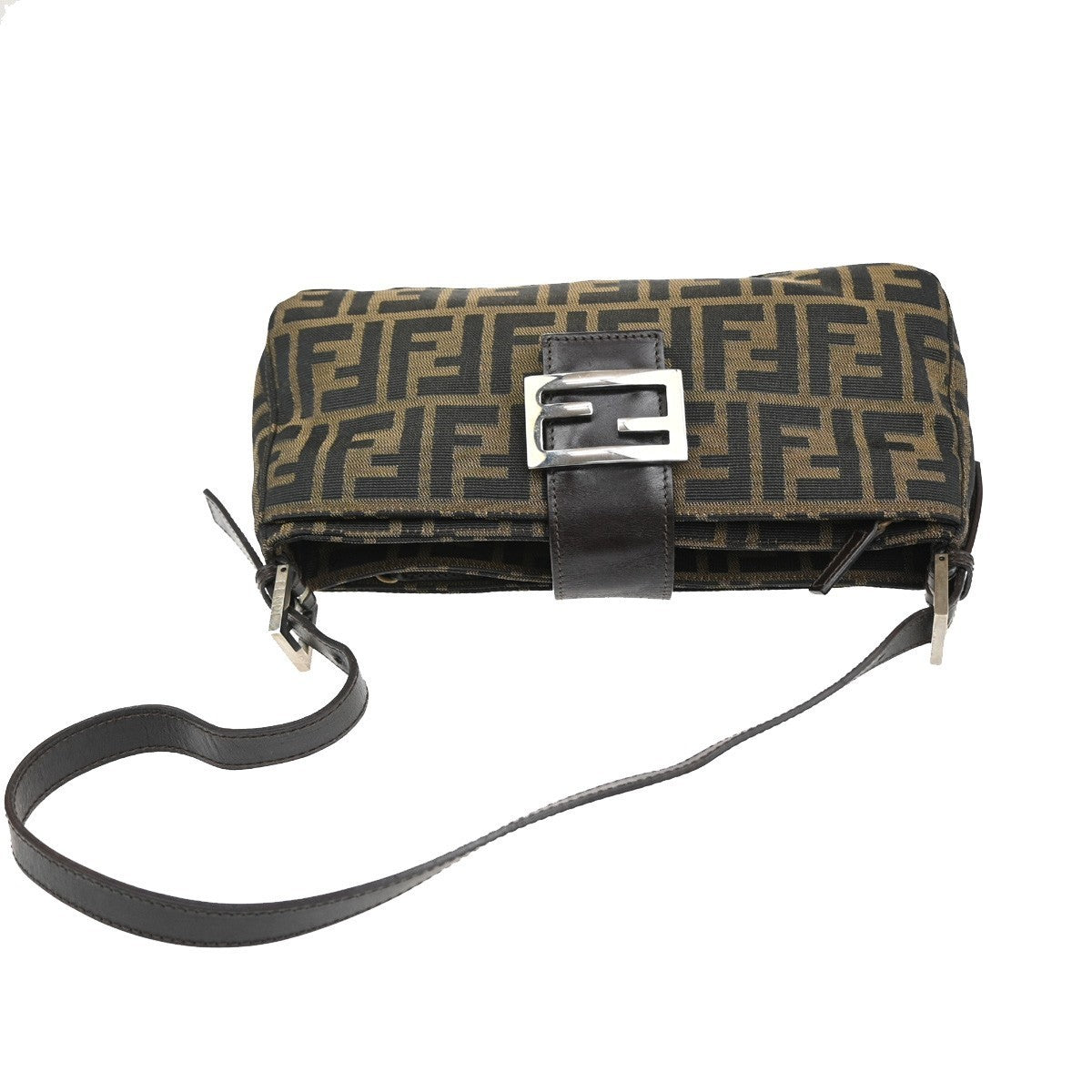 FENDI Mamma Baguette Zucca Shoulder bag Canvas Leather Brown SHW Italy 50MA115