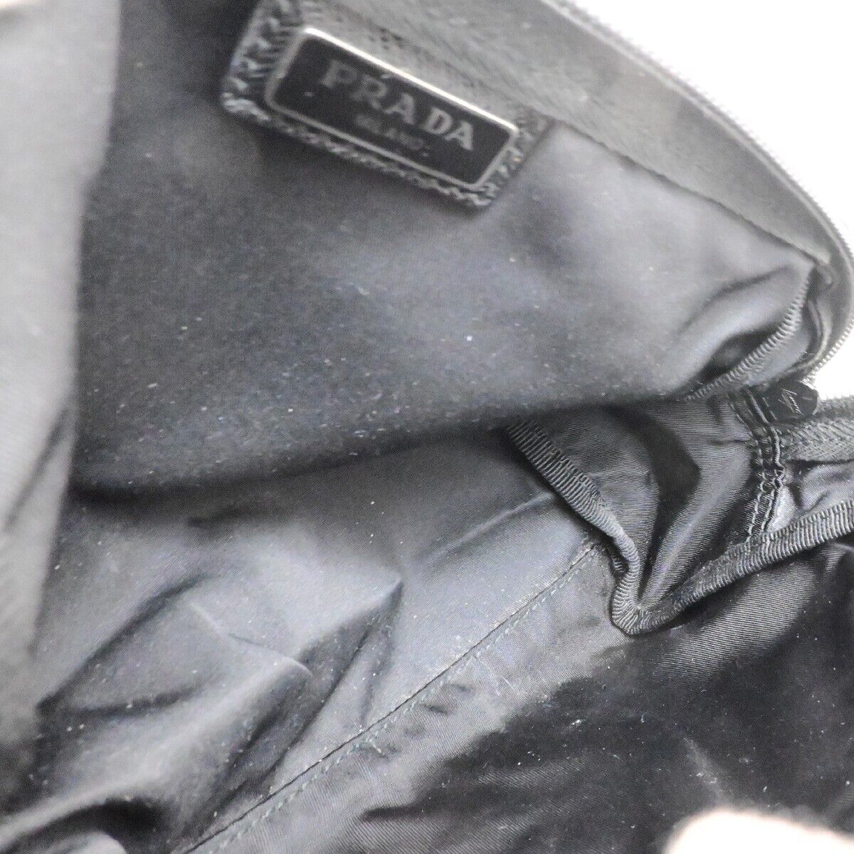PRADA Logo Tessuto Cosmetic Pouch Nylon Leather Black Silver 32KA464