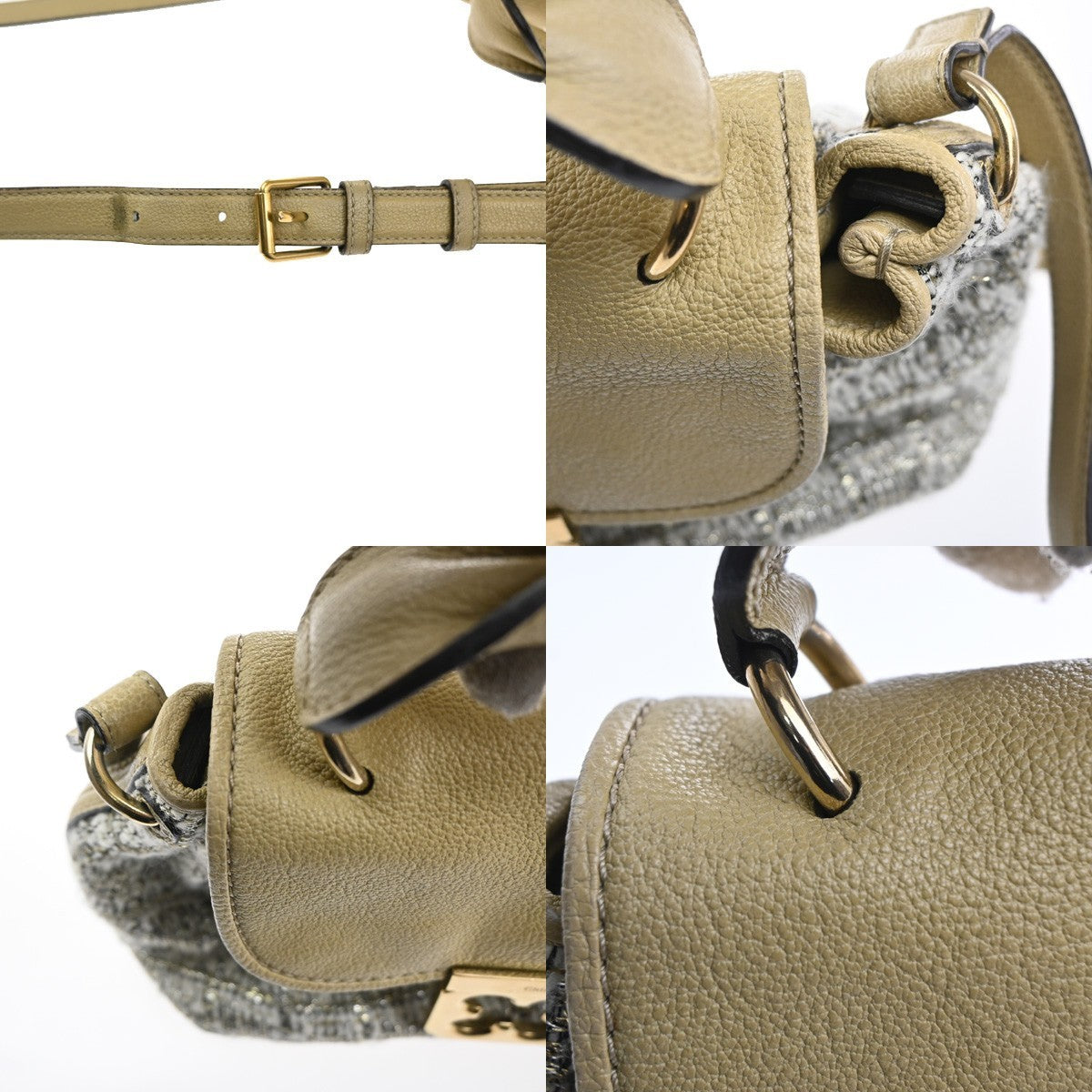 CHLOE Logo Elsie 2Way Shoulder Hand Bag Tweed Leather Beige GHW Italy 64KP549